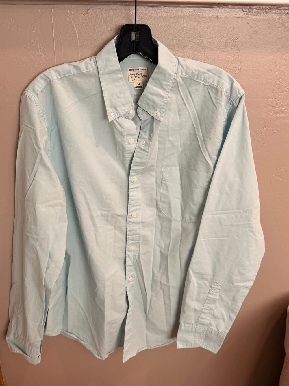 J. Crew Men’s Light Aqua Blue Button-Down Slim Secret Wash Shirt #462